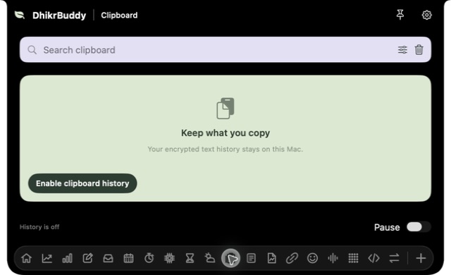 DhikrBuddy searchable clipboard history