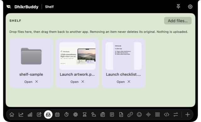 DhikrBuddy Shelf with image and PDF previews